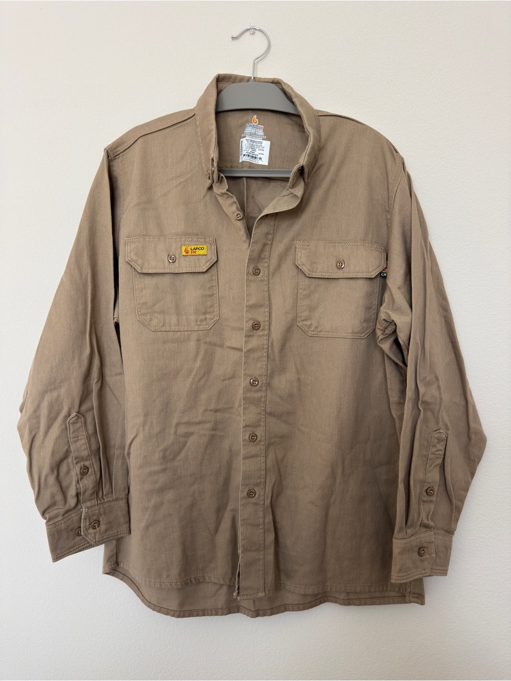 Lapco FR Men's Tan Flame Resistant Workshirt Long Sleeve Button-Up